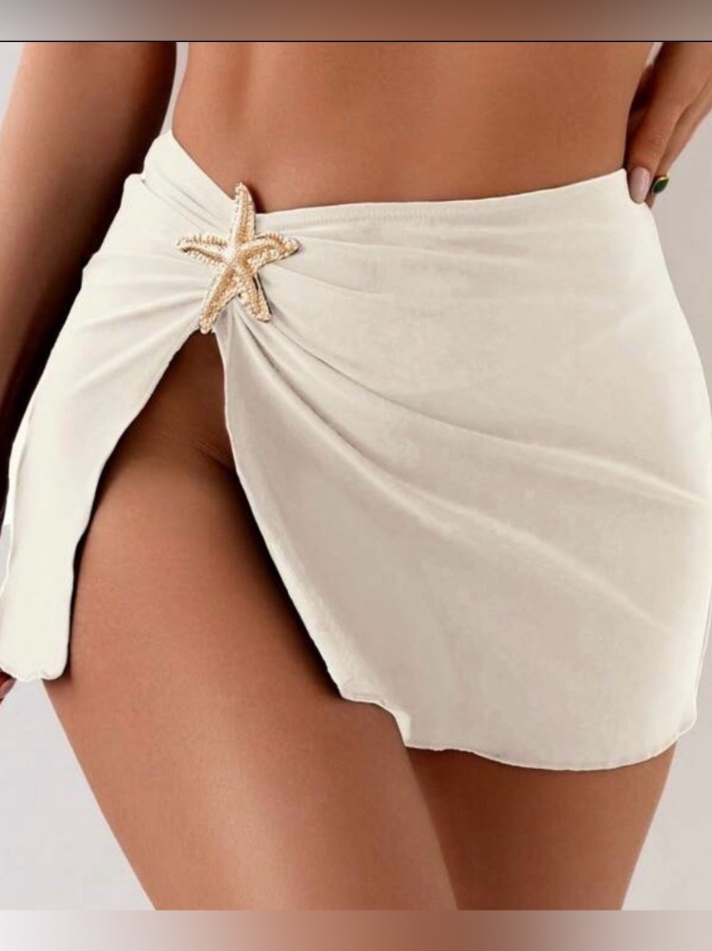 Starfish-Embellished Beach Side Slit Cover-Up